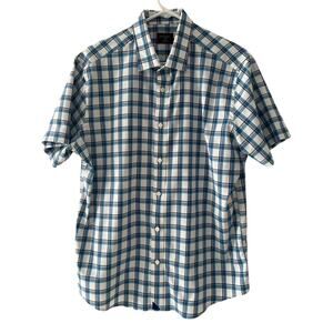 UNTUCKit Shirt Men’s Size L Slim Booker Short Sleeve Button Up White Blue NWOT